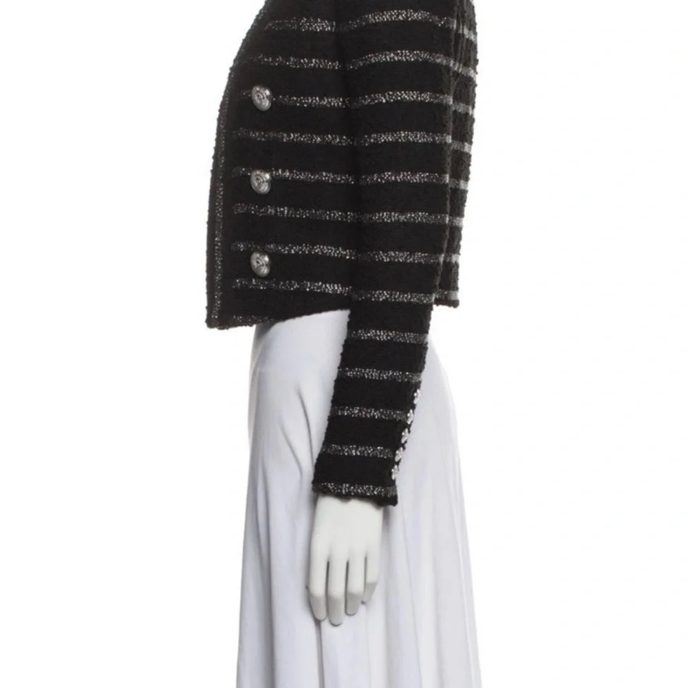 Balmain Black Tweed Cropped Striped Jacket - Picture 4 of 7